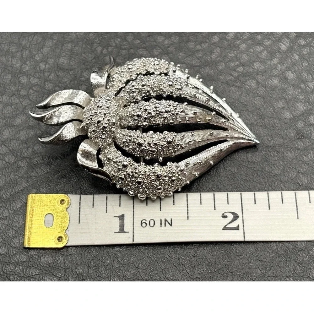 Vintage Monet Textured Strawberry Silver Tone Fruit Brooch Pin